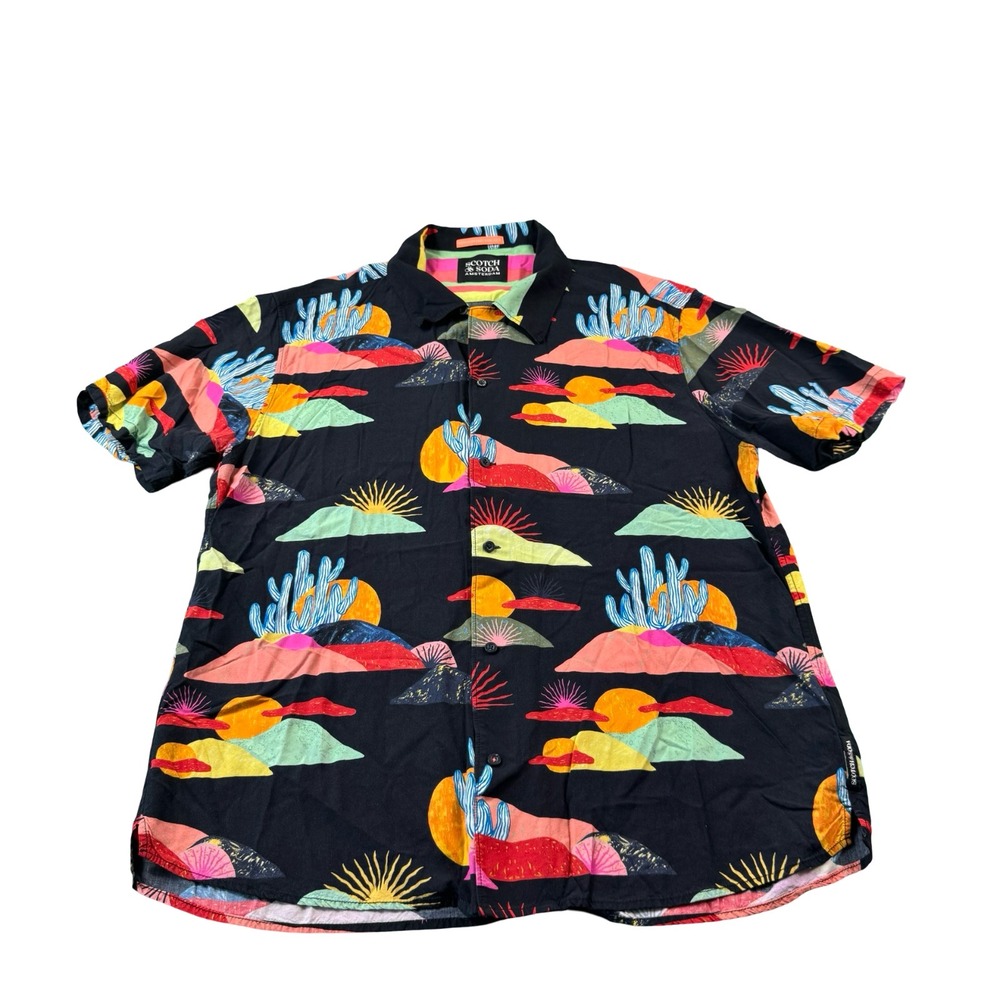 Scotch & Soda Multicolor Viscose Desert AOP S/S Mens Button Front Size Large